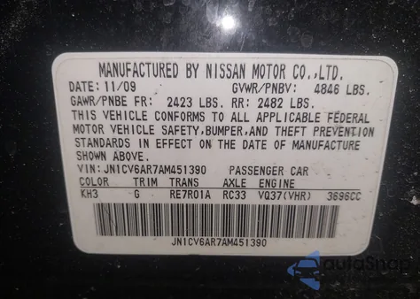 2010 Infiniti G37X from USA, damaged, VIN JN1CV6AR7AM451390